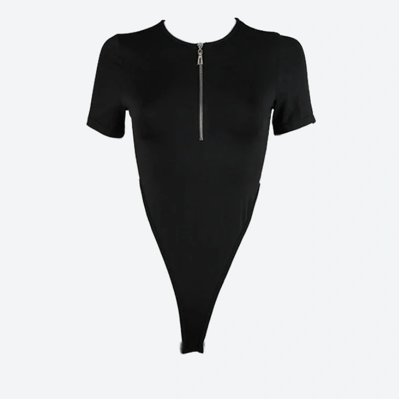 Sexet zip-up bodysuit: Lækker stil, høje ben, og klar til natten. En uimodståelig dame drøm.